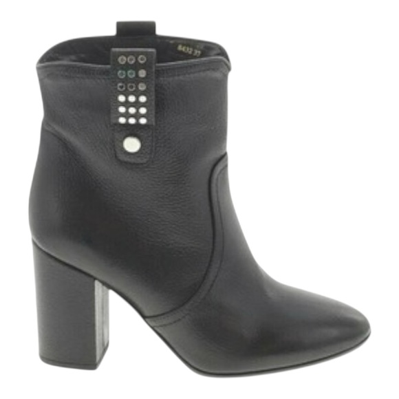 Napoleoni Made in Italy Studded Pebbled Leather Western Moto Ankle Boots Black 8 - Picture 3 of 7